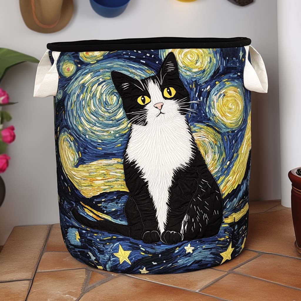 Elegant Feline Quilted Laundry Basket 1