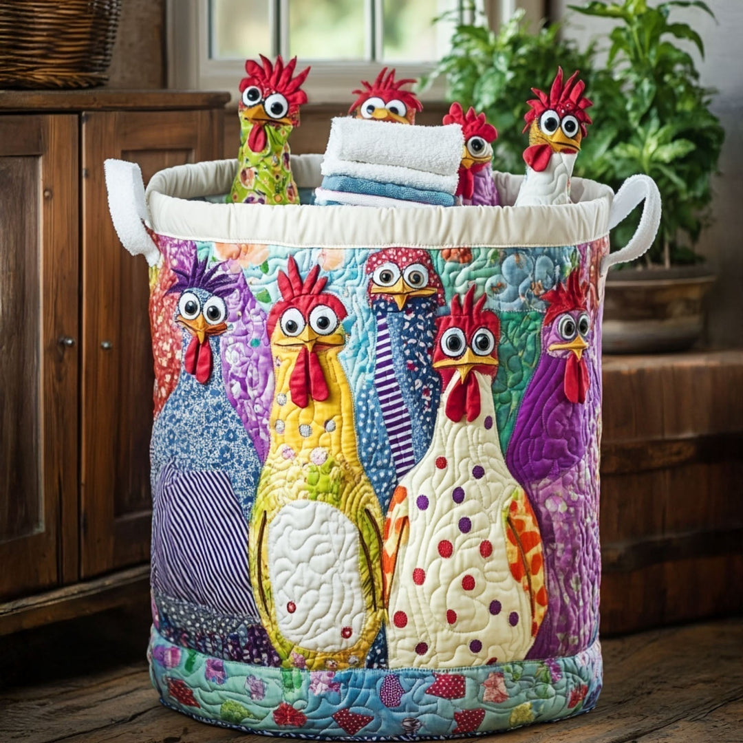 Fancy Hen Quilted Laundry Basket 1