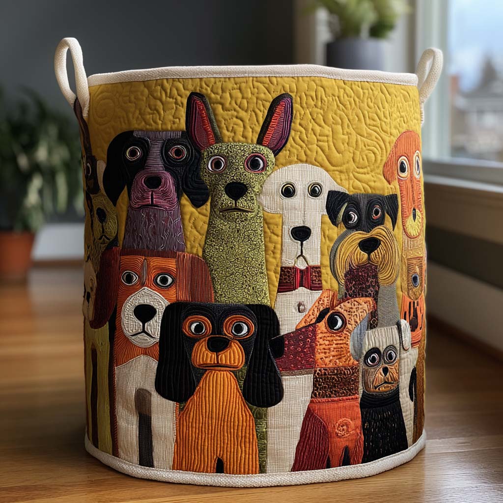 Fantasy Dogs Quilted Laundry Basket 1