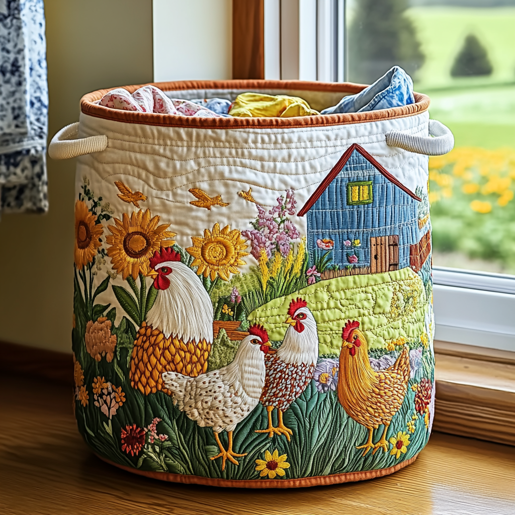 Farmhouse Quilted Laundry Basket 1