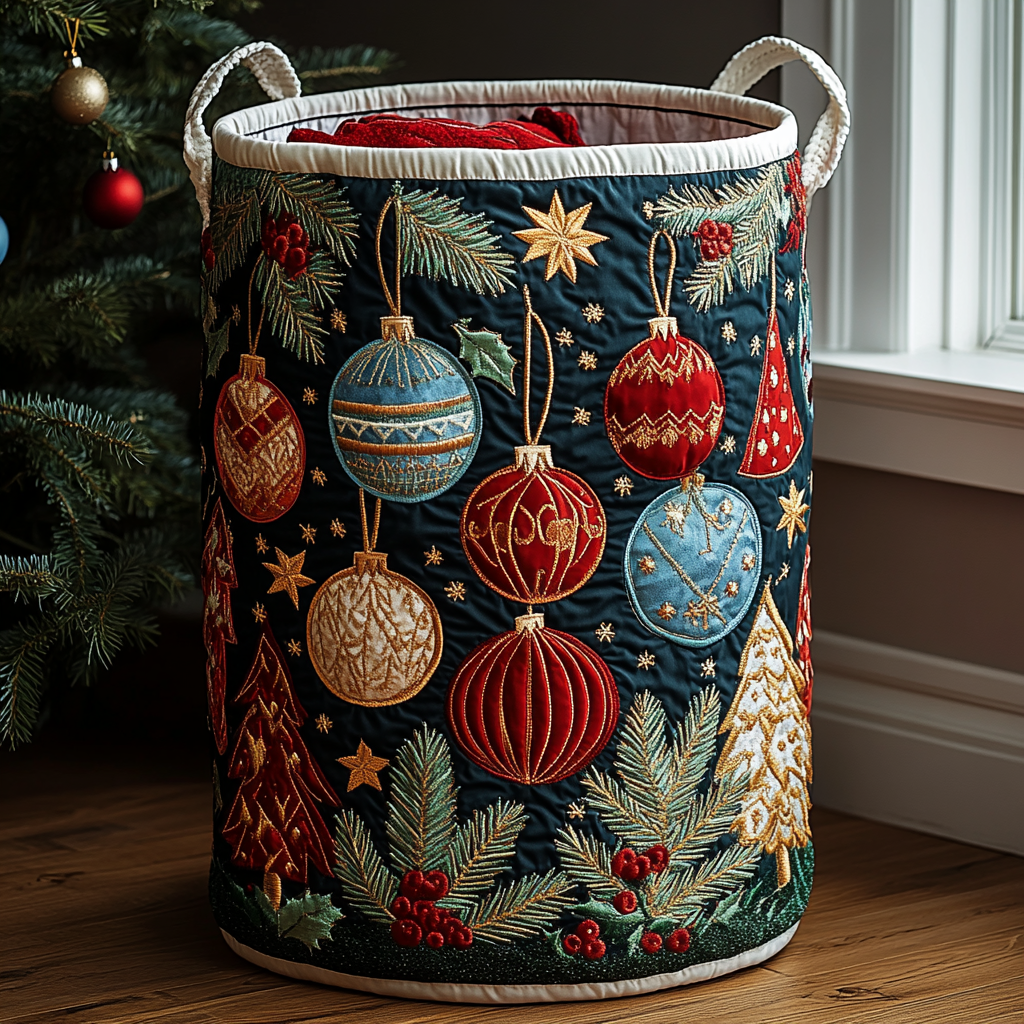 Festive Charm Quilted Laundry Basket 1