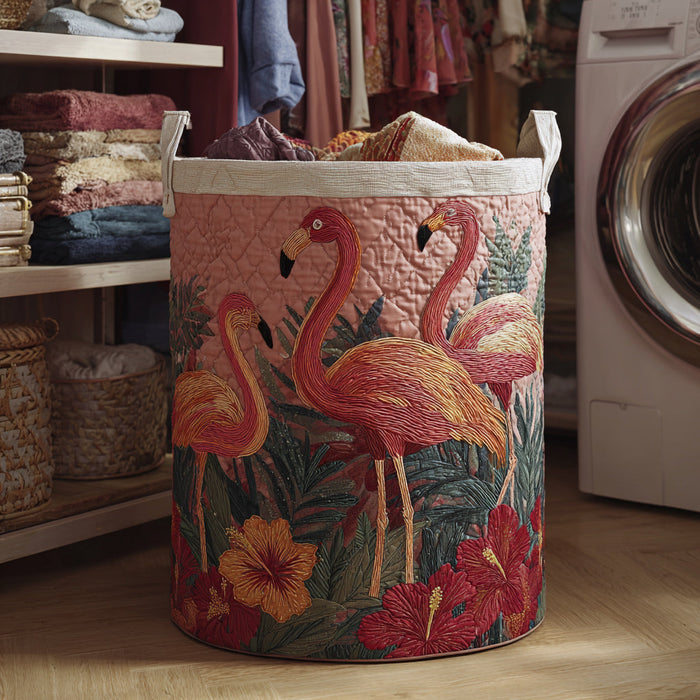 Flamingos in the Sun Quilted Laundry Basket 1