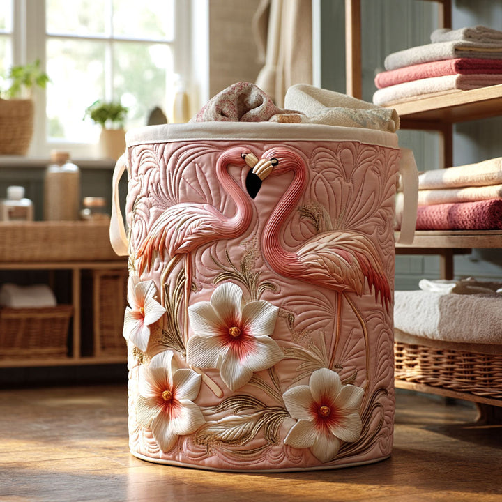 Floral Flamingo Quilted Laundry Basket 1