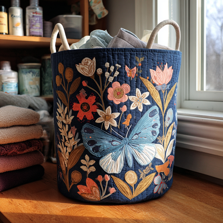 Floral Flight Quilted Laundry Basket 1