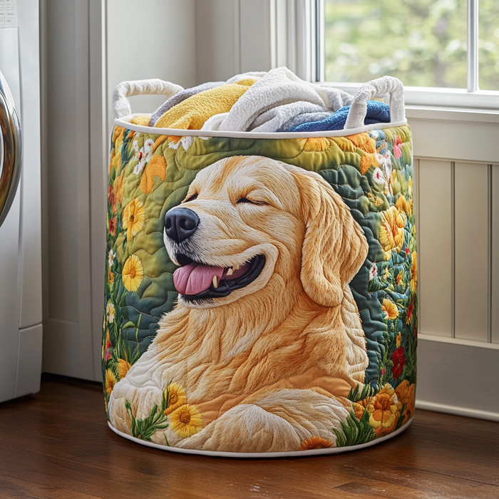 Floral Golden Retrievers Quilted Laundry Basket 1