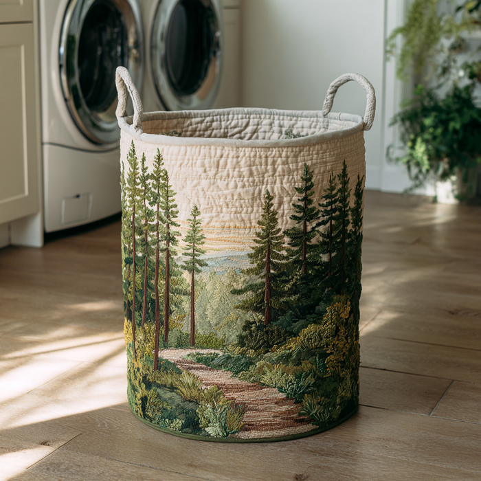 Forest Path Quilted Laundry Basket 1