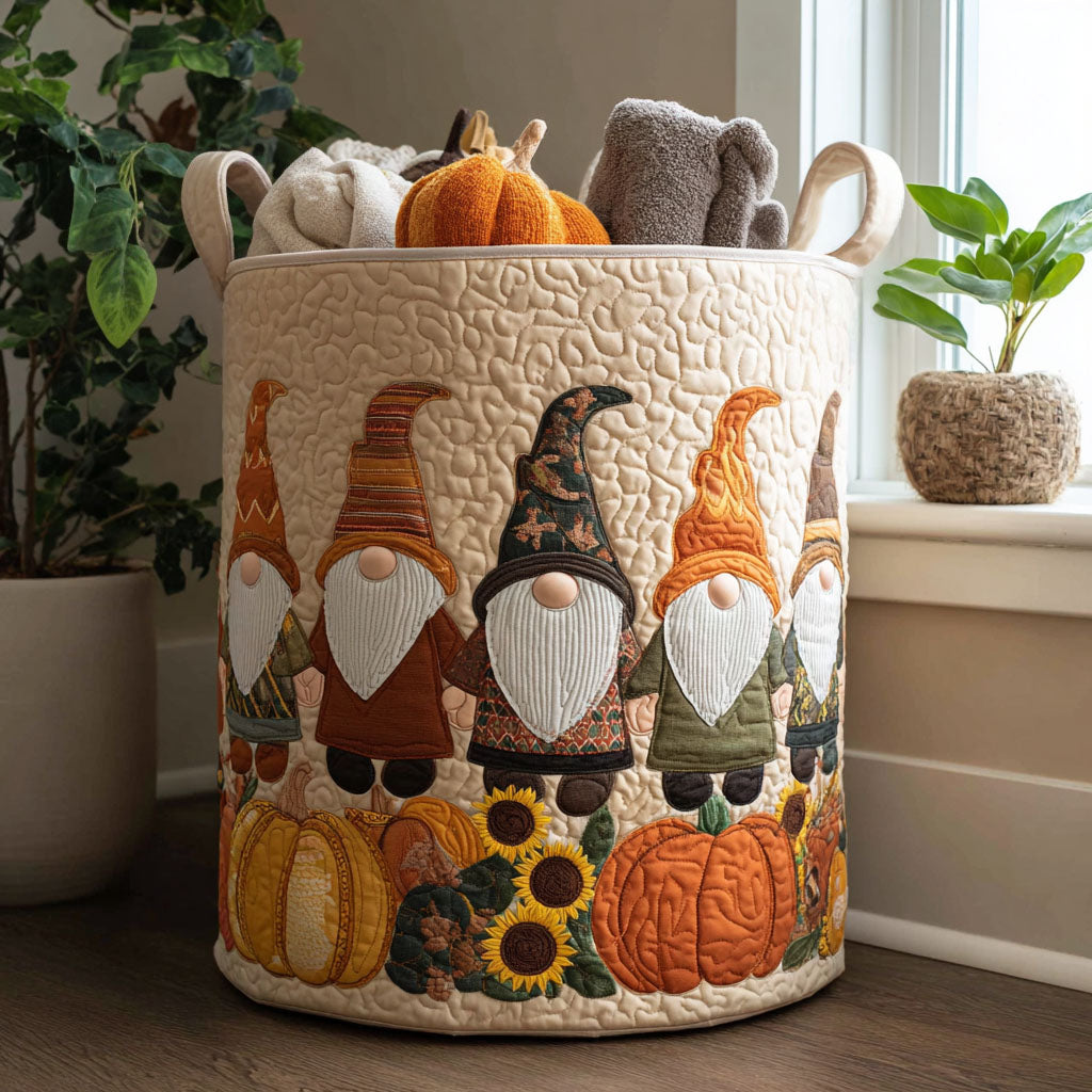 Gnome in the Pumpkin Patch Quilted Laundry Basket 1
