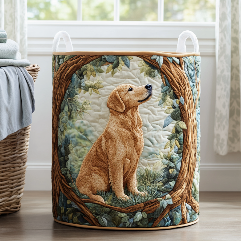 Golden Retriever Field Quilted Laundry Basket 1