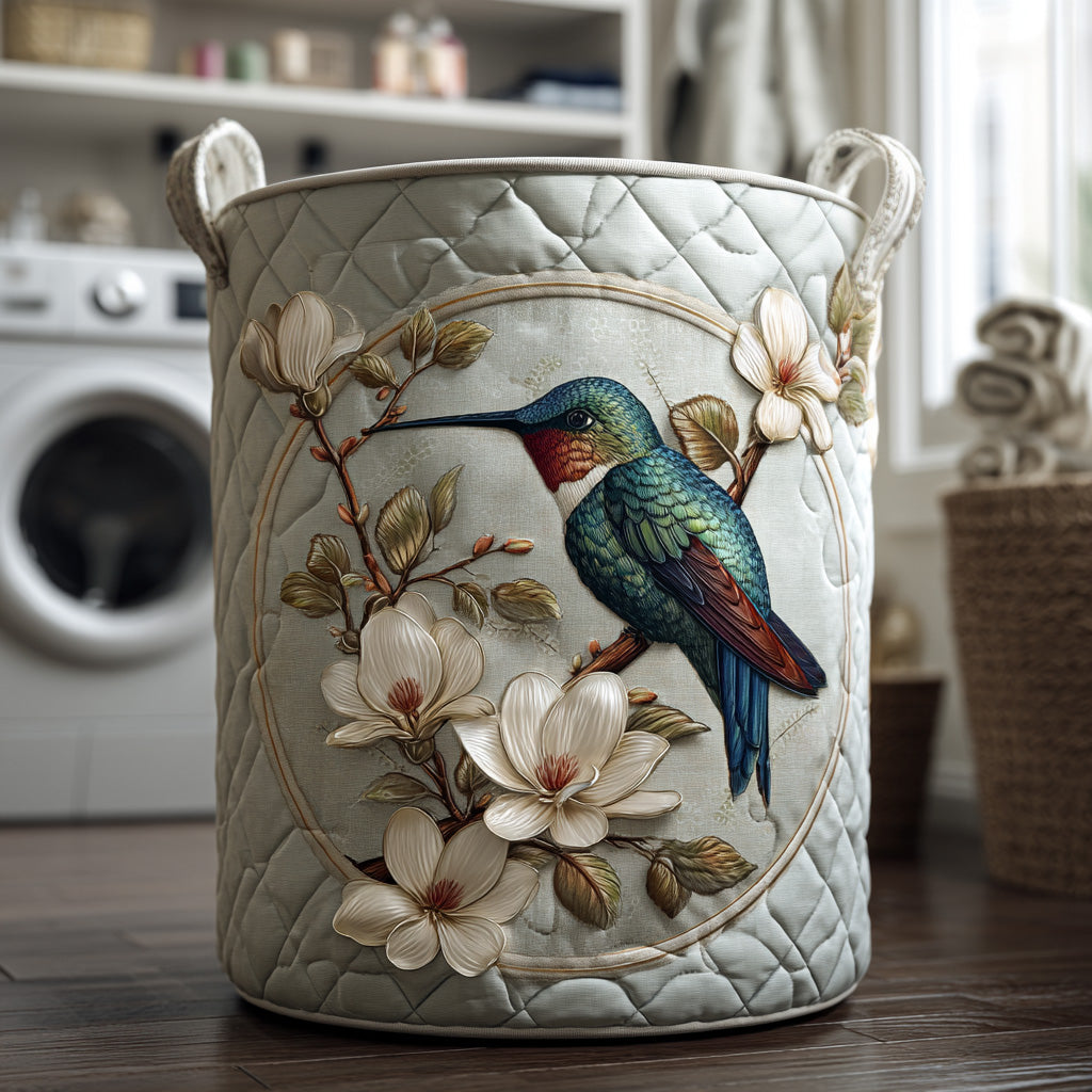 Hummingbird in Lace Quilted Laundry Basket 1
