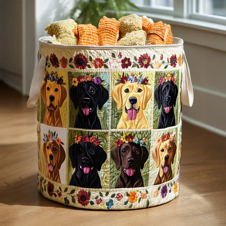 Labrador Quilted Laundry Basket 1