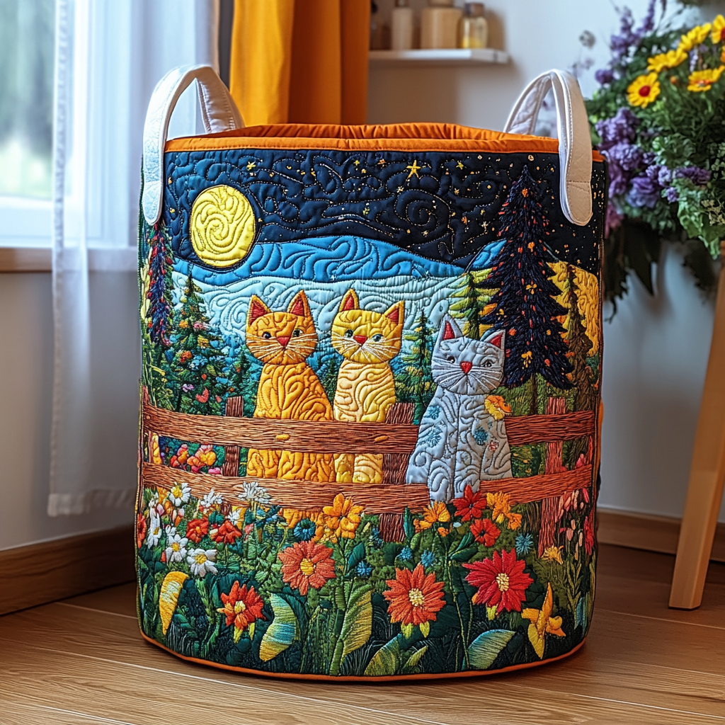 Lazy Cat Quilted Laundry Basket 1