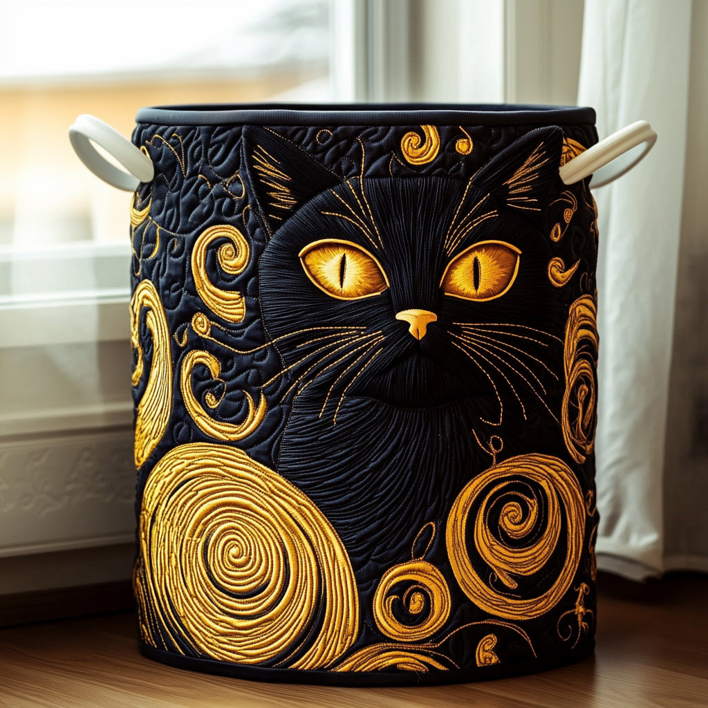 Midnight Whiskers Quilted Laundry Basket 1