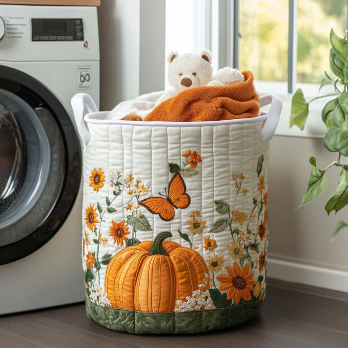 Morning Pumpkin Quilted Laundry Basket 1