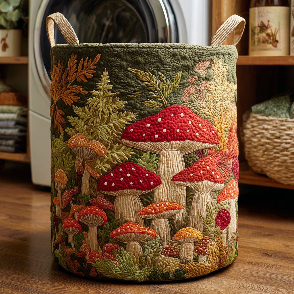 Mushroom Forest Quilted Laundry Basket 1
