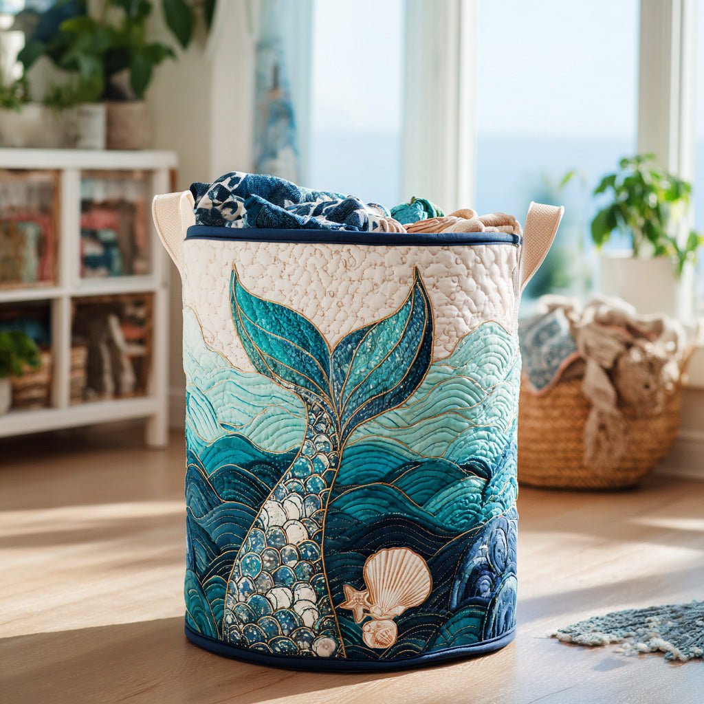 Mystic Stream Quilted Laundry Basket 1