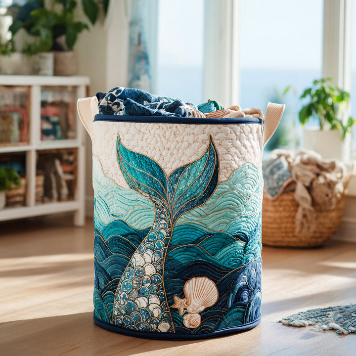 Mystic Stream Quilted Laundry Basket 1