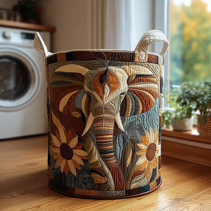 Mystical Elephant Quilted Laundry Basket 1