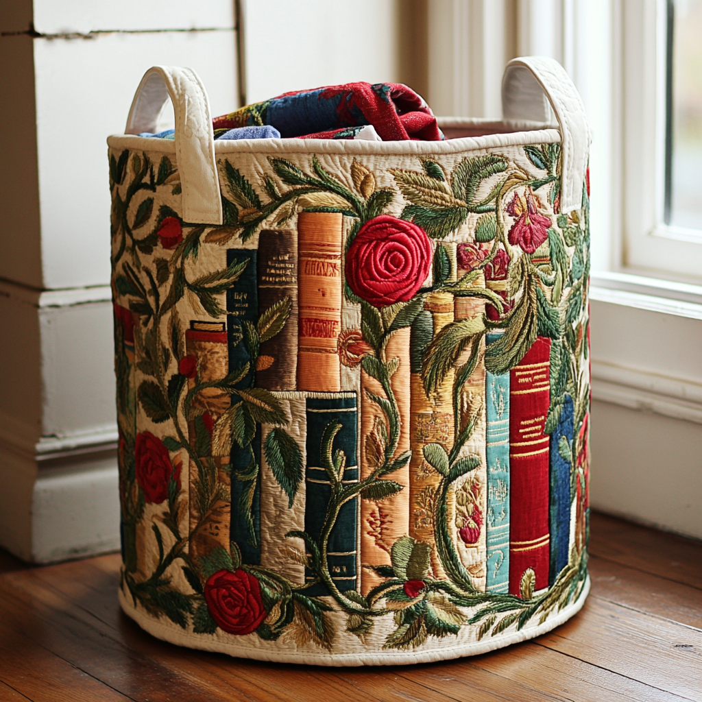 Natural Quilted Laundry Basket 1
