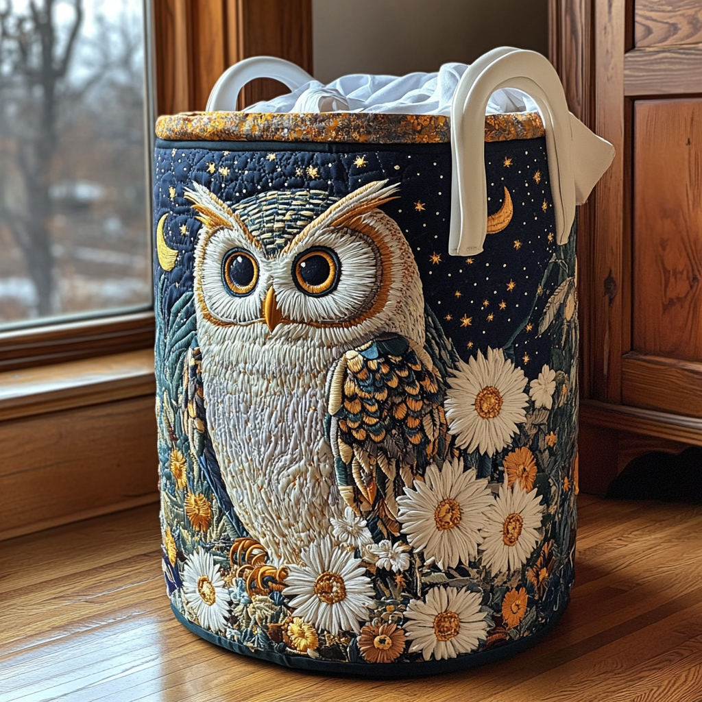 Owls Quilted Laundry Basket 1