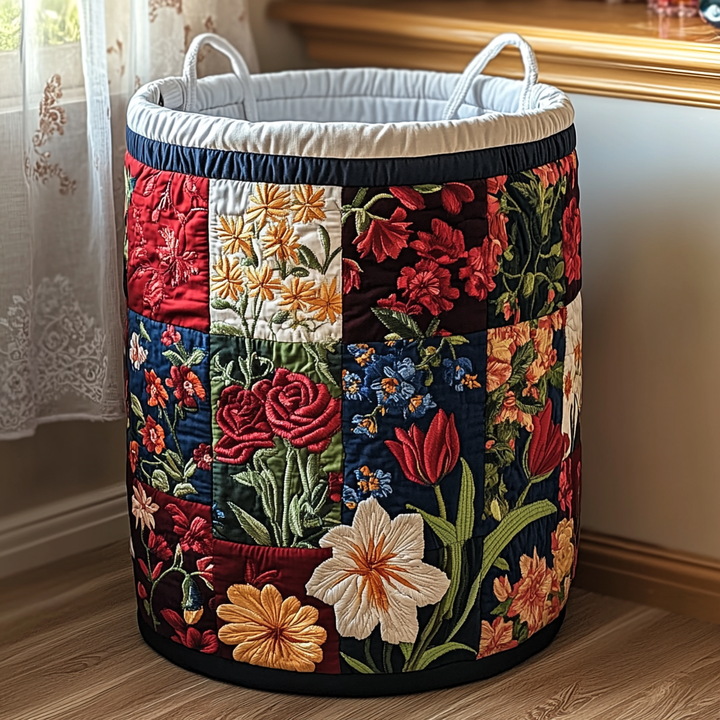 Petals Quilted Laundry Basket 1
