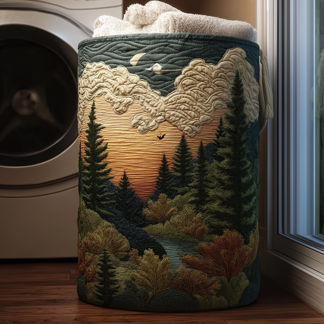 Pines at Sunset II Quilted Laundry Basket 1