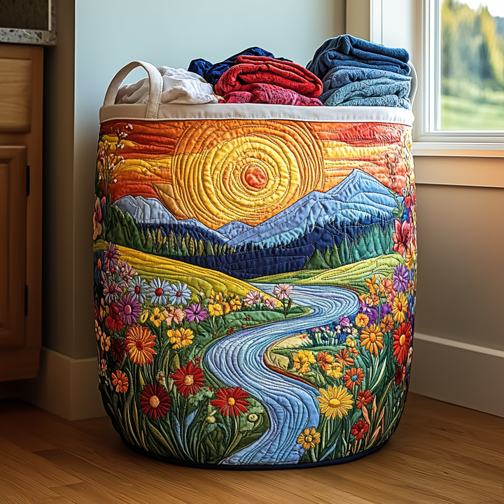 River Blossom Quilted Laundry Basket 1