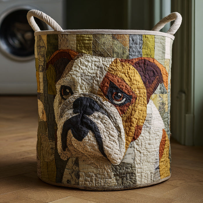 Rustic Bulldog Quilted Laundry Basket 1