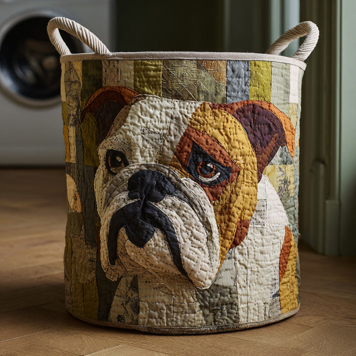 Rustic Bulldog Quilted Laundry Basket 1