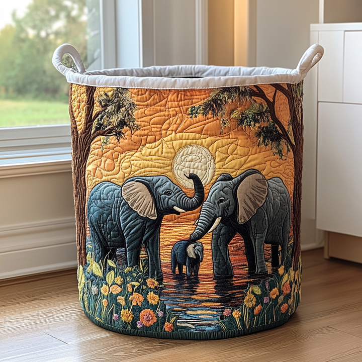 Rustic Elephant Quilted Laundry Basket 1
