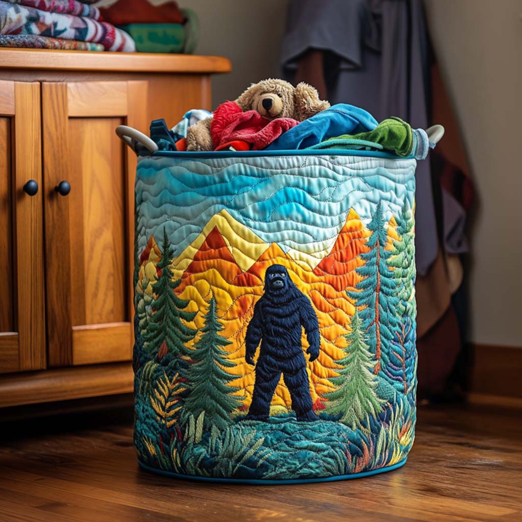 Sasquatch from the Mountains Quilted Laundry Basket 1