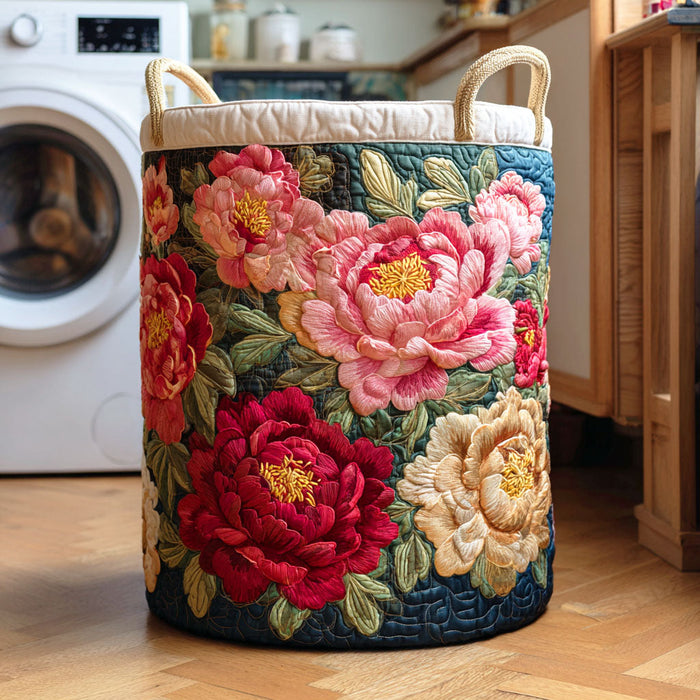 Scarlet Blossom Quilted Laundry Basket 1
