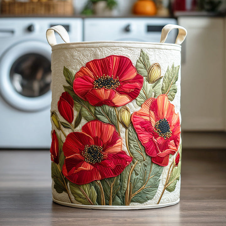 Scarlet Poppy Dream Quilted Laundry Basket 1