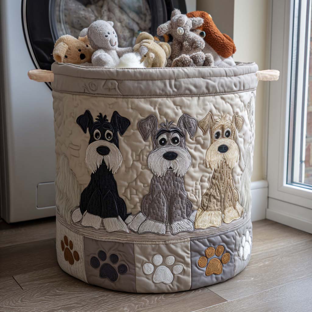 Schnauzer Sketch Quilted Laundry Basket 1