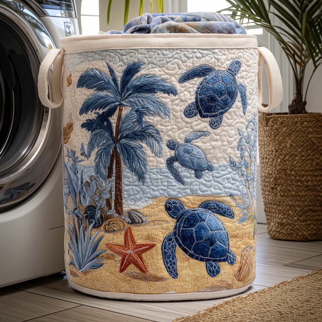 Sea Turtle Quilted Laundry Basket 1