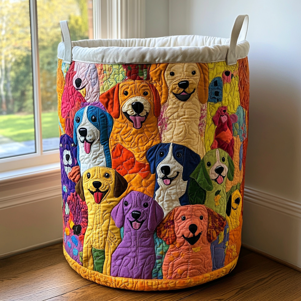 Shining Dogs Quilted Laundry Basket 1