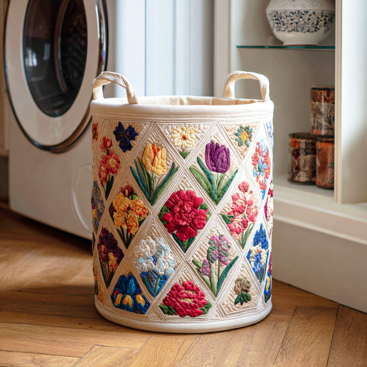 Spring Flowers Quilted Laundry Basket 1