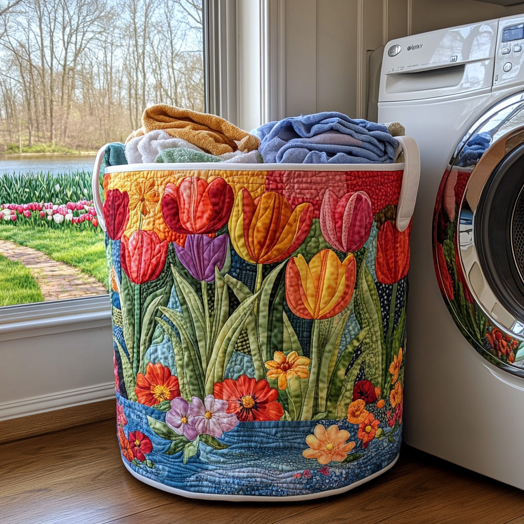 Summer Flowers Quilted Laundry Basket 1