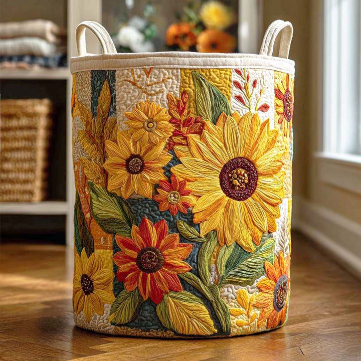 Sunflower II Quilted Laundry Basket 1