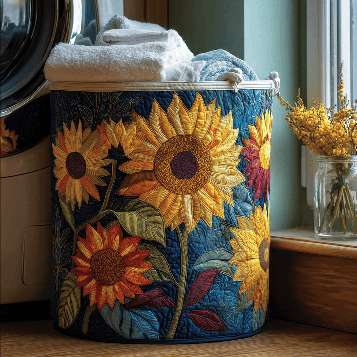 Sunny Flowers Quilted Laundry Basket 1