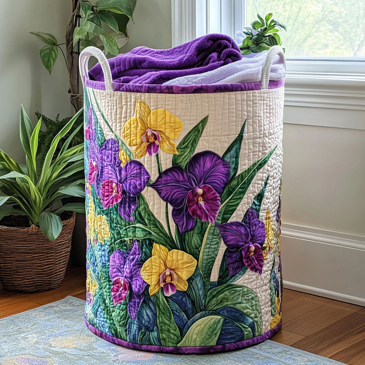 Sunset with Orchids Quilted Laundry Basket 1