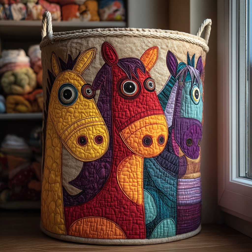 Timeless Horse Quilted Laundry Basket 1