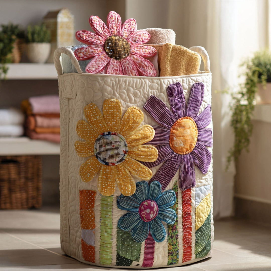 Vintage Flowers Quilted Laundry Basket 1