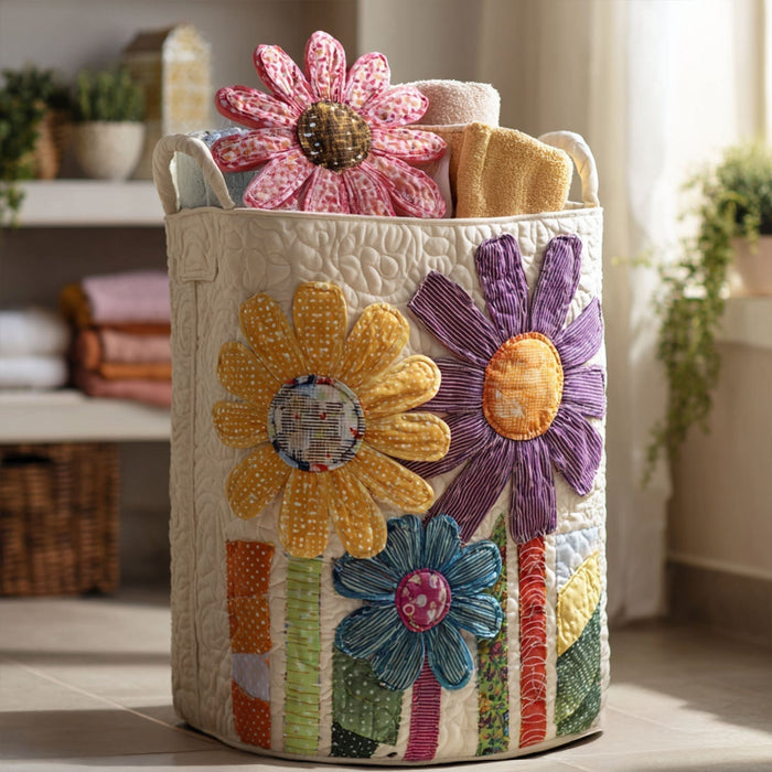 Vintage Flowers Quilted Laundry Basket 1