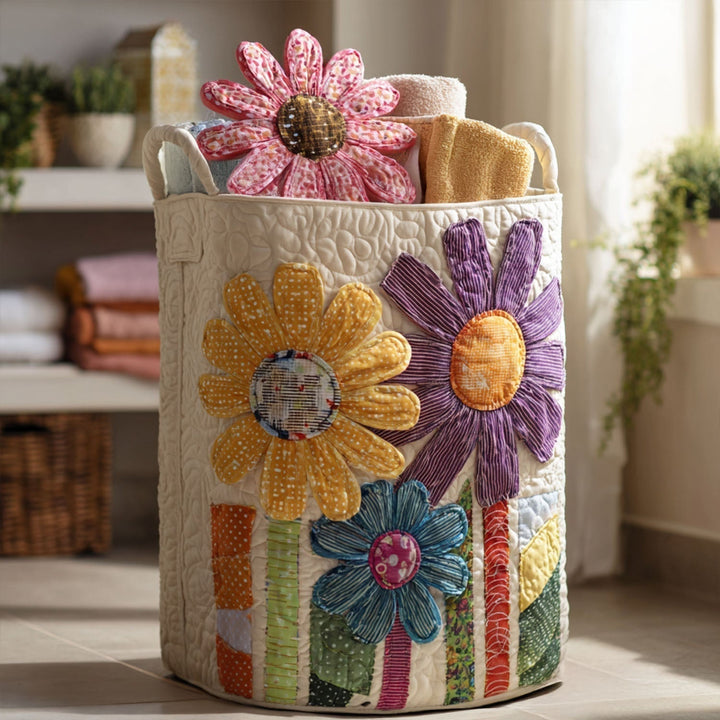 Vintage Flowers Quilted Laundry Basket 1