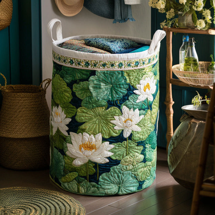 Water Lily Pond Quilted Laundry Basket 1