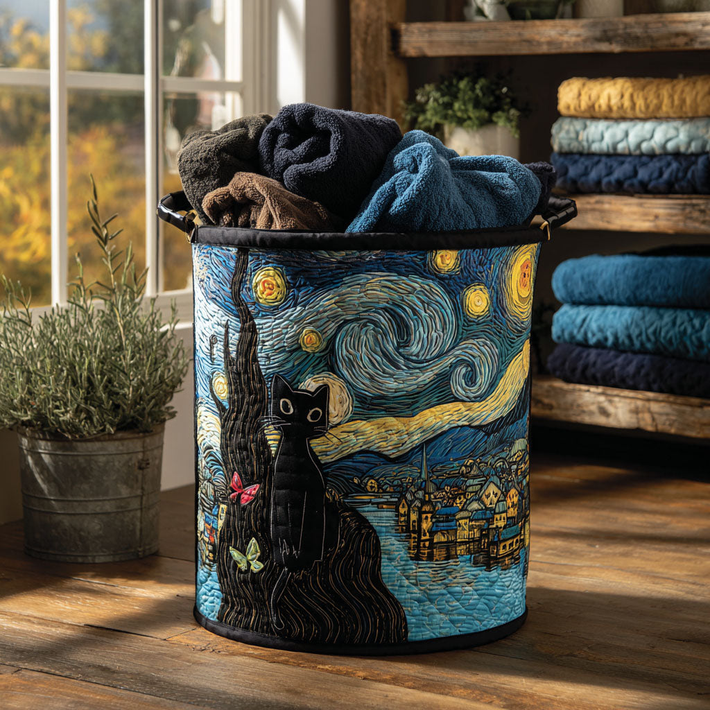 Whiskers in the Wind Quilted Laundry Basket 1