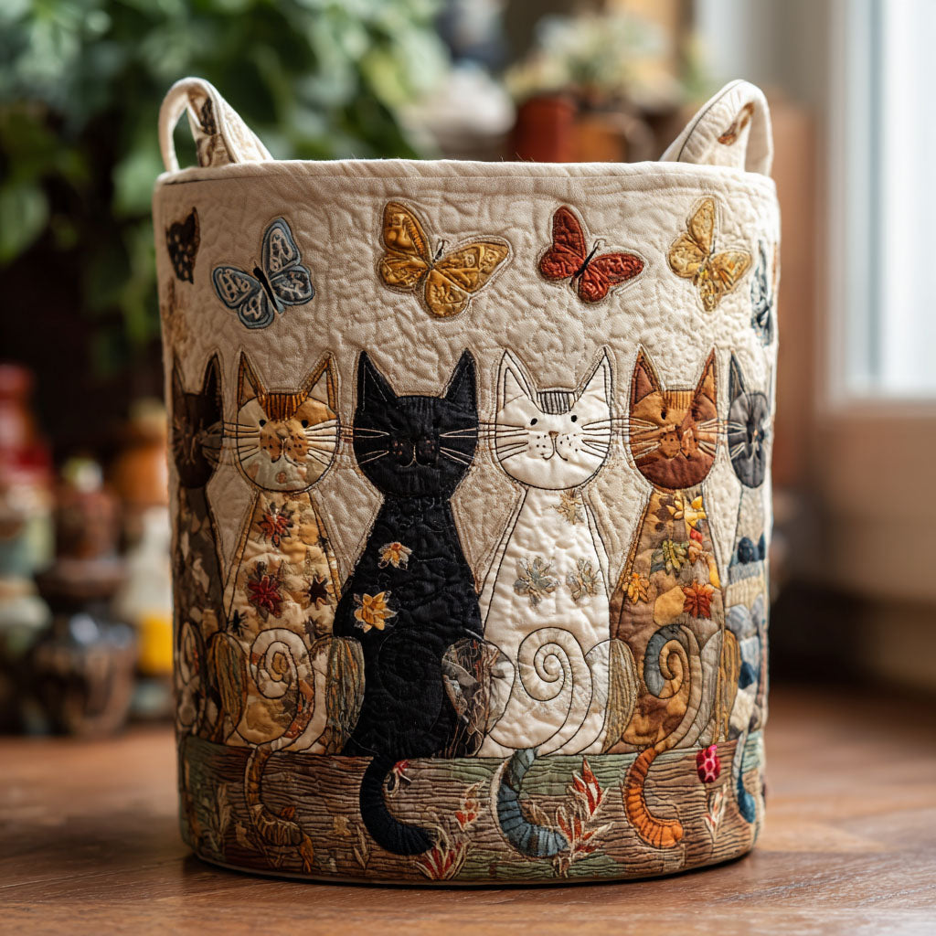 Whiskers Quilted Laundry Basket 1