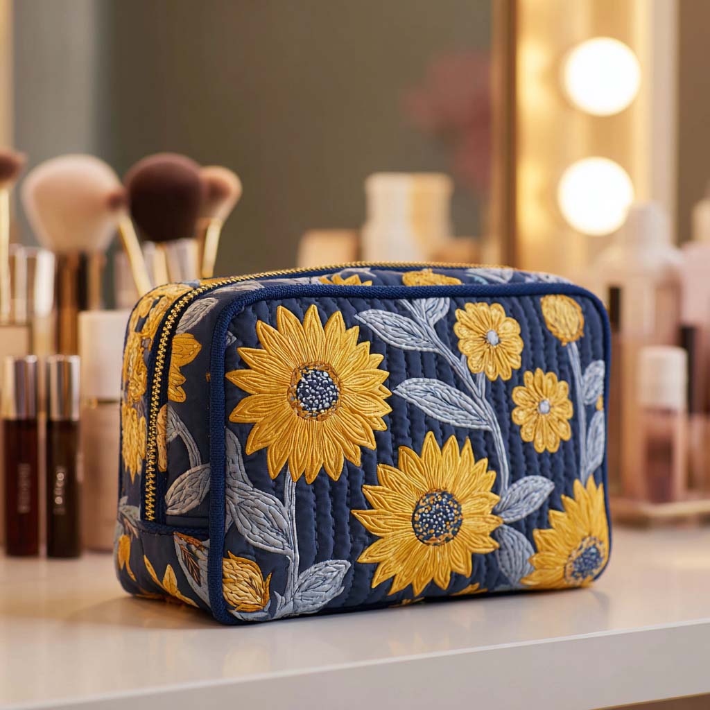 Radiant Bloom Quilted Makeup Bag 1