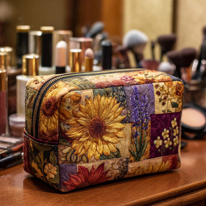 Rustic Sunflower Quilted Makeup Bag 1