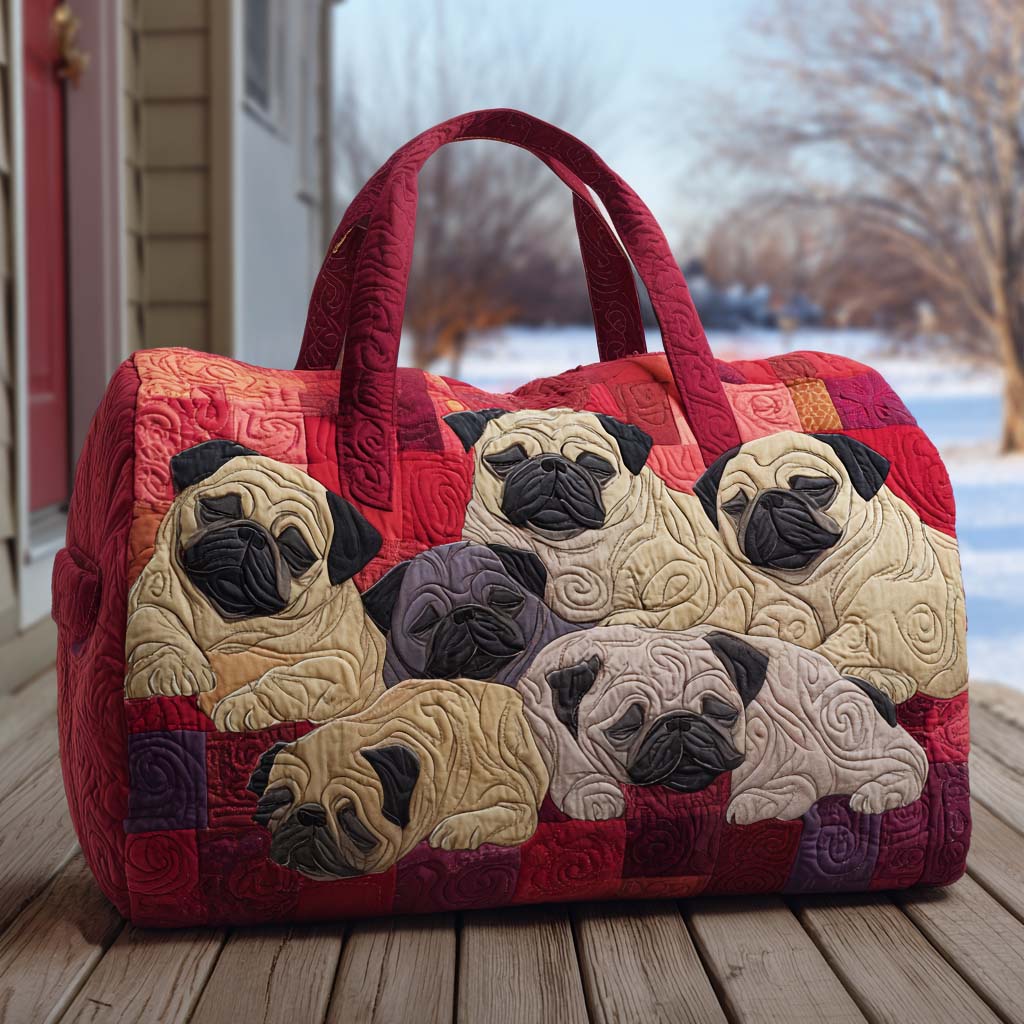 Snuggle Pug Quilted Duffle Bag 1